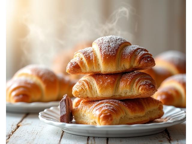 Croissants dorés et pains au chocolat feuilletés